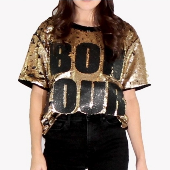 DesertRoseCouture.com Tops - Sequin‎ Gold and Black Bonjour French Top